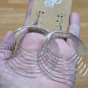 Plunder Silver Multi-Hoop Spiral Drop Earrings